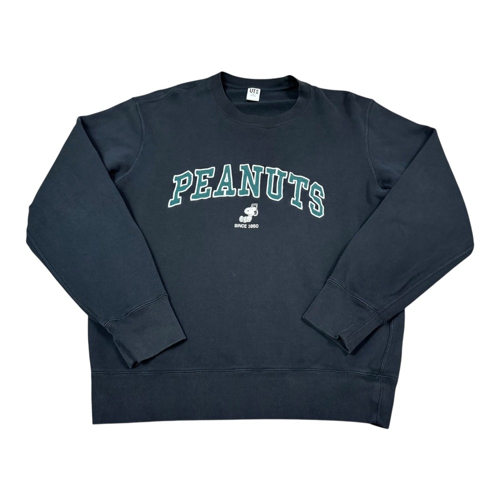 Uniqlo Snoopy Peanuts Spell Out Black Crewneck Sweatshirt Men's Medium